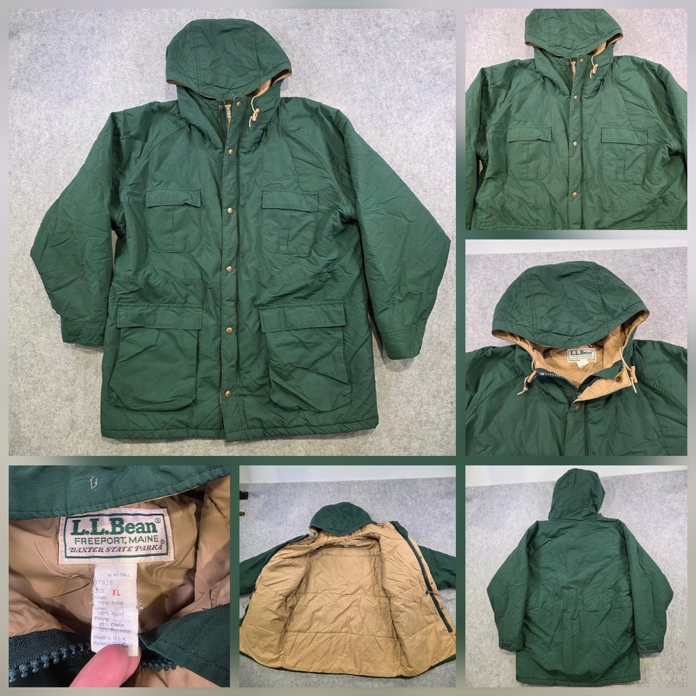 Vintage LL Bean Jacket Mens XLT Green‎ Baxter State Parka Hooded Insulated USA